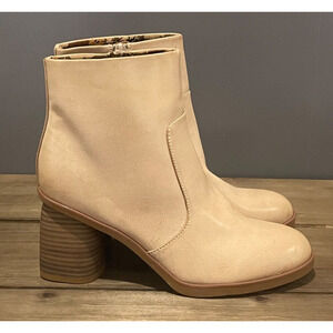 Korks Womens Destiny Ankle Boots Cream Faux Leather Block Heel Zip Up Size 9 M